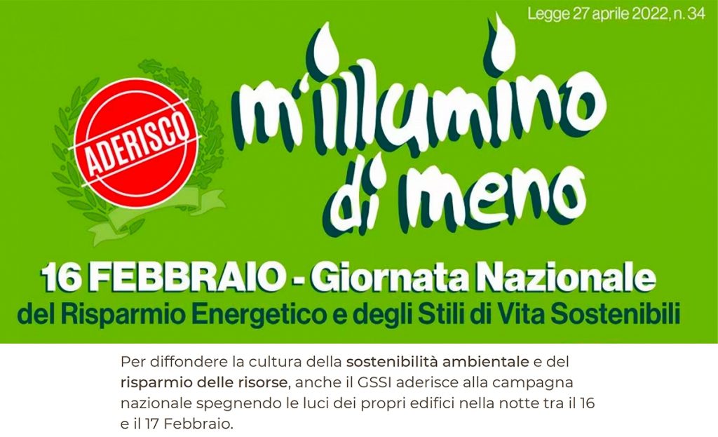 Il GSSI aderisce a ‘M’illumino di meno’ contro lo spreco delle risorse