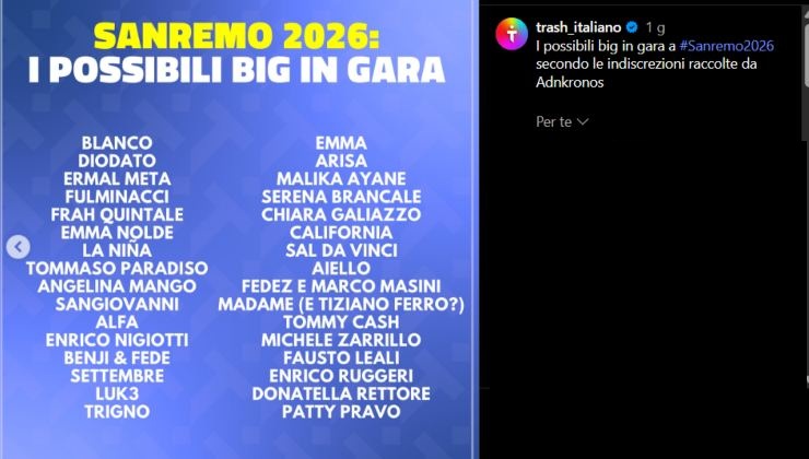 Lista dei cantanti in gara a Sanremo 2026 - aquilatv.it - 20251016